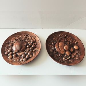 2 Vintage Ceramic Plates Raised Fruit Pattern Wall, Mantel, Table Decor